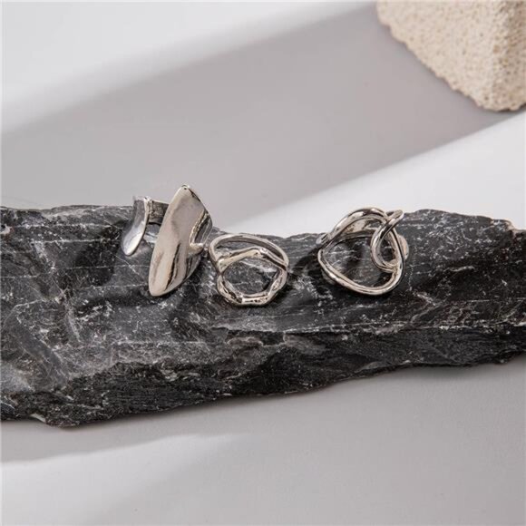 ✨ Chunky Stackable Rings Set | Adjustable Silver & Gold Vintage Style Jewelry - Picture 5 of 5